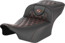 SADDLEMEN Roadsofa™ Extended Reach Seat - without Backrest - Lattice Stitch - Orange Stitch - FL/FX '23-'24 823-07-20703