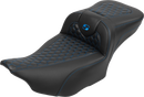 SADDLEMEN Roadsofa™ Extended Reach Seat - with Backrest - Honeycomb - Blue Stitch - FLTR/FLHX '23-'24 823-07-190B1