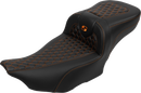 SADDLEMEN Roadsofa™ Extended Reach Seat - with Backrest - Honeycomb - Orange Stitch - FLTR/FLHX '23-'24 823-07-190B3