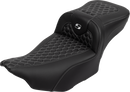 SADDLEMEN Roadsofa™ Extended Reach Seat - with Backrest - Honeycomb - Silver Stitch - FLTR/FLHX '23-'24 823-07-190B5