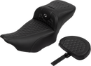 SADDLEMEN Roadsofa™ Extended Reach Seat - with Backrest - Honeycomb - Dark Gray Stitch - FLTR/FLHX '23-'24 823-07-190B2