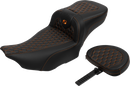 SADDLEMEN Roadsofa™ Extended Reach Seat - with Backrest - Honeycomb - Orange Stitch - FLTR/FLHX '23-'24 823-07-190B3