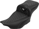 SADDLEMEN Roadsofa™ Extended Reach Seat - with Backrest - Honeycomb - White Stitch - FLTR/FLHX '23-'24 823-07-190B6