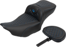 SADDLEMEN Roadsofa™ Extended Reach Seat - with Backrest - Honeycomb - Blue Stitch - FLTR/FLHX '23-'24 823-07-190B1