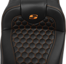 SADDLEMEN Roadsofa™ Extended Reach Seat - with Backrest - Honeycomb - Orange Stitch - FLTR/FLHX '23-'24 823-07-190B3