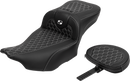 SADDLEMEN Roadsofa™ Extended Reach Seat - with Backrest - Honeycomb - White Stitch - FLTR/FLHX '23-'24 823-07-190B6