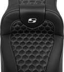 SADDLEMEN Roadsofa™ Extended Reach Seat - with Backrest - Honeycomb - Silver Stitch - FLTR/FLHX '23-'24 823-07-190B5