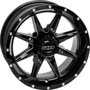 QuadBoss Slicer 14x7 PowerSports Wheel - 4/110 Bolt Pattern, 5+2 Offset with Black Center Cap