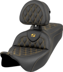 SADDLEMEN Roadsofa™ Seat - Lattice Stitch - Gold Stitch - w/ Backrest - FL '08-'23 808-07B-182B7