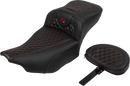 SADDLEMEN Roadsofa™ Extended Reach Seat - with Backrest - Honeycomb - Red Stitch - FLTR/FLHX '23-'24 823-07-190B4
