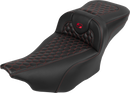 SADDLEMEN Roadsofa™ Extended Reach Seat - with Backrest - Honeycomb - Red Stitch - FLTR/FLHX '23-'24 823-07-190B4