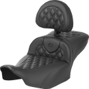SADDLEMEN Heated RoadSofa™ Seat - Exended Reach - Lattice Stitch - w/ Backrest - FLT/FLH ’23-‘24 823-07-207C0