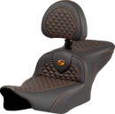 SADDLEMEN Roadsofa™ Seat - Dragon Scale Stitch - Orange Stitch - w/ Backrest - FLTR/FLHX '23-'24 823-07-208B3