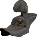 SADDLEMEN Roadsofa™ Seat - Dragon Scale Stitch - Gold Stitch - w/ Backrest - FLTR/FLHX '23-'24 823-07-208B7