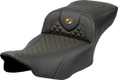 SADDLEMEN Roadsofa™ Extended Reach Seat - Dragon Scale Stitch - Gold Stitch - w/o Backrest - FLTR/FLHX '23-'24 823-07-20907
