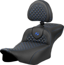 SADDLEMEN Roadsofa™ Extended Reach Seat - Dragon Scale Stitch - Blue Stitch - w/ Backrest - FLTR/FLHX '23-'24 823-07-209B1