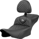 SADDLEMEN Roadsofa™ Extended Reach Seat - Dragon Scale Stitch - White Stitch - w/ Backrest - FLTR/FLHX '23-'24 823-07-209B6