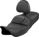 SADDLEMEN Roadsofa™ Seat - Dragon Scale Stitch - Black Stitch - w/ Backrest - FLH/FLT '08-'24 808-07B-208B0