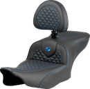 SADDLEMEN Roadsofa™ Seat - Dragon Scale Stitch - Blue Stitch - w/ Backrest - FLTR/FLHX '23-'24 823-07-208B1