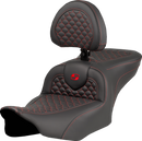 SADDLEMEN Roadsofa™ Seat - Dragon Scale Stitch - Red Stitch - w/ Backrest - FLTR/FLHX '23-'24 823-07-208B4