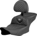 SADDLEMEN Roadsofa™ Seat - Dragon Scale Stitch - Silver Stitch - w/ Backrest - FLTR/FLHX '23-'24 823-07-208B5