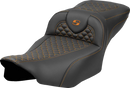 SADDLEMEN Roadsofa™ Extended Reach Seat - Dragon Scale Stitch - Orange Stitch - w/o Backrest - FLT/FLH '23-'24 823-07-20903