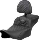 SADDLEMEN Roadsofa™ Extended Reach Seat - Dragon Scale Stitch - Silver Stitch - w/ Backrest - FLT/FLH '23-'24 823-07-209B5