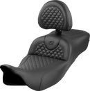 SADDLEMEN Roadsofa™ Extended Reach Seat - Dragon Scale Stitch - Black Stitch - w/ Backrest - FLH/FLT '08-'24 808-07B-209B0