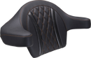 MUSTANG Deluxe Extended Arm Wrap-around Backrest - Diamond - Mandarin Orange Stitch - FLT/FLH '23-'25 88430MO