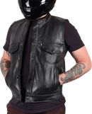 THRASHIN SUPPLY CO. Mulholland Leather Riding Vest - Black - Large TMJ-14-10