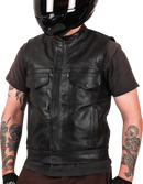 THRASHIN SUPPLY CO. Mulholland Leather Riding Vest - Black - Large TMJ-14-10