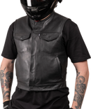 THRASHIN SUPPLY CO. Encinal Leather Shorty Riding Vest - Black - 3XL TMJ-17-13
