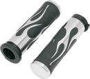 DRAG SPECIALTIES Flamed Grips - TBW - Chrome H17-0571T
