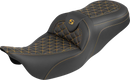 SADDLEMEN RoadSofa™ Tri Gripper Seat - Standard Reach - Gold Stitch - w/o Backrest - FLH/FLT '08-'25 808-07B-21007