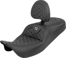 SADDLEMEN RoadSofa™ Tri Gripper Seat - Standard Reach - Silver Stitch - w/ Backrest - FLH/FLT '08-'25 808-07B-210B5
