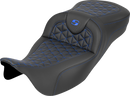 SADDLEMEN RoadSofa™ Tri Gripper Seat - Extended Reach - Blue Stitch - w/o Backrest - FLH/FLT '08-'25 808-07B-21101