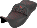 SADDLEMEN RoadSofa™ Tri Gripper Seat - Extended Reach - Red Stitch - w/o Backrest - FLH/FLT '08-'25 808-07B-21104