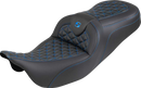 SADDLEMEN RoadSofa™ Tri Gripper Seat - Standard Reach - Blue Stitch - w/o Backrest - FLH/FLT '08-'25 808-07B-21001
