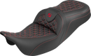 SADDLEMEN RoadSofa™ Tri Gripper Seat - Standard Reach - Red Stitch - w/o Backrest - FLH/FLT '08-'25 808-07B-21004