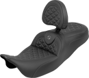 SADDLEMEN RoadSofa™ Tri Gripper Seat - Standard Reach - Gray Stitch - w/ Backrest - FLH/FLT '08-'25 808-07B-210B2