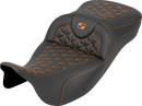 SADDLEMEN RoadSofa™ Tri Gripper Seat - Extended Reach - Orange Stitch - w/o Backrest - FLH/FLT '08-'25 808-07B-21103