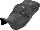 SADDLEMEN RoadSofa™ Tri Gripper Seat - Extended Reach - White Stitch - w/o Backrest - FLH/FLT '08-'25 808-07B-21106