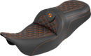 SADDLEMEN RoadSofa™ Tri Gripper Seat - Standard Reach - Orange Stitch - w/o Backrest - FLH/FLT '08-'25 808-07B-21003
