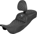 SADDLEMEN RoadSofa™ Tri Gripper Seat - Extended Reach - Silver Stitch - w/ Backrest - FLH/FLT '08-'25 808-07B-211B5