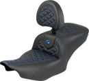 SADDLEMEN Roadsofa™ Seat - with Backrest - Blue Stitch - FLH/FLT '23-'25 823-07-210B1