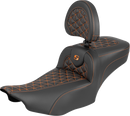 SADDLEMEN Roadsofa™ Extended Reach Seat - with Backrest - Orange Stitch - FLH/FLT '23-'25 823-07-211B3