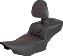 SADDLEMEN Roadsofa™ Extended Reach Seat - with Backrest - Red Stitch - FLH/FLT '23-'25 823-07-211B4