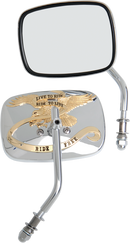 DRAG SPECIALTIES Mirrors - Live To Ride - Side View - Rectangle - Chrome/Gold - Pair M60-0007G