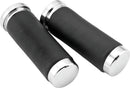 Bikers Choice Chrome and Leather 1-Inch Handlebar Grips - Universal Fit