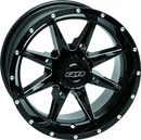 QuadBoss Slicer 14x7 PowerSports Wheel - 4/110 Bolt Pattern, 5+2 Offset with Black Center Cap